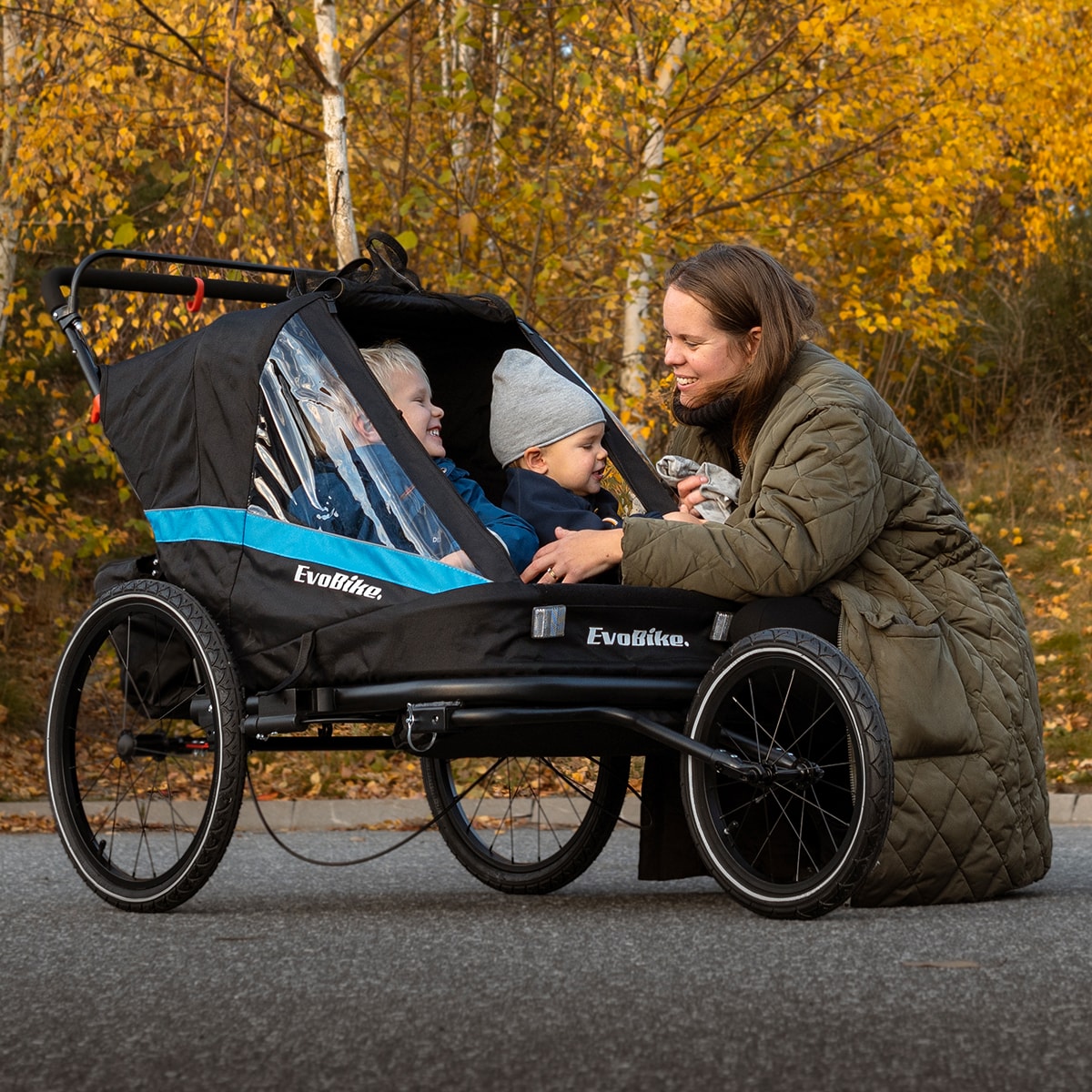 Sykkelvogn Evobike Väddö Barnevognsett/Stroller – Svart/Blå